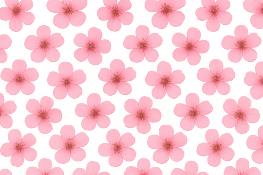 Pink sakura flowers forming a decorative, repeating floral pattern, symbolizing spring and beauty with a transparent background