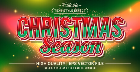 Editable text effect vector “Christmas Season” with a festive, joyful, and colorful style, perfect for holiday greetings, winter events, sales promotions, and celebration designs.