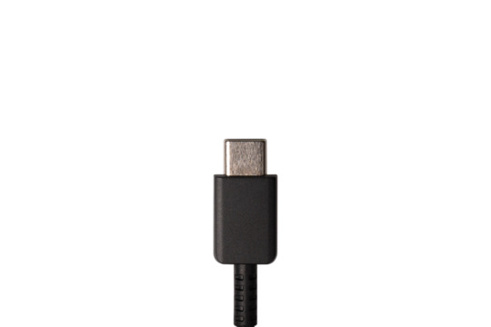 USB Type-C cable isolated on a transparent PNG. Ideal for concepts related to business technology, data transfer, connectivity and fast charging for modern devices.