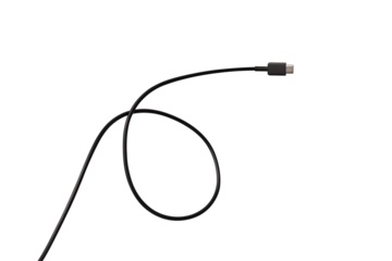 USB Type-C cable isolated on a transparent PNG. Ideal for concepts related to business technology, data transfer, connectivity and fast charging for modern devices.