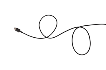 USB Type-C cable isolated on a transparent PNG. Ideal for concepts related to business technology, data transfer, connectivity and fast charging for modern devices.