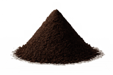 Ground coffee powder heap forming a pile, brewing aromatic espresso or rich caffeine drinks, transparent background isolated