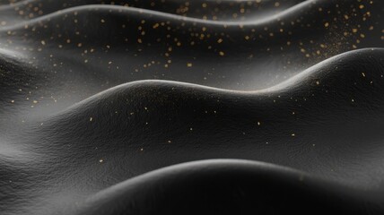 Dark wavy textured surface with glistening golden dust particles