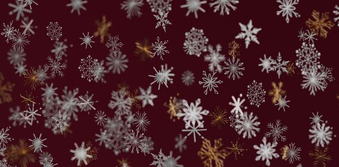 Decorative snowflakes on a deep red backdrop. Perfect for seasonal designs, Christmas greetings and winter holiday visuals. Use for f