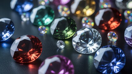 Vibrant faceted gemstones create a dazzling colorful display.