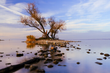 Lonley little Island near the shore of Lake Constance, Austria, Europe