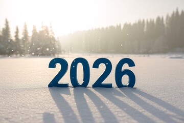 Happy new year 2026 winter holiday celebration snow background festive season