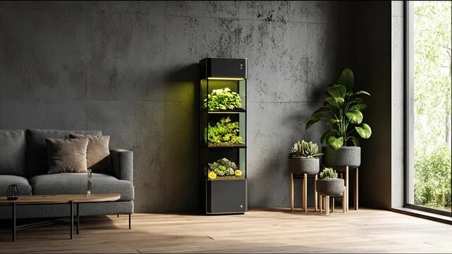 Indoor garden display with plants and modern interior design