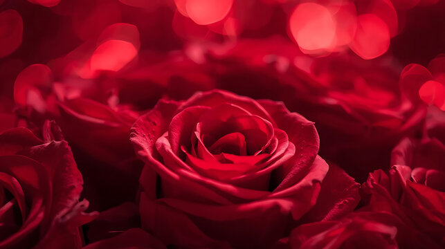 Close up of deep red roses with soft bokeh background