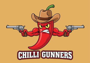 Spicy cowboy chilli gunners gaming logo design - Gaming logo - Gaming Mascot - esport mascot vector illustration
