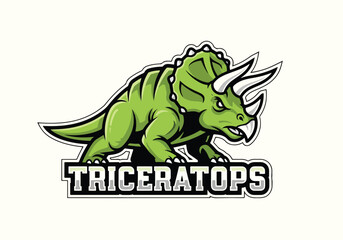 Dynamic green triceratops gaming logo fierce dinosaur art - Gaming logo - Gaming Mascot - esport mascot vector illustration