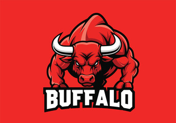 Powerful red buffalo gaming logo design - Gaming logo - Gaming Mascot - esport mascot vector illustration