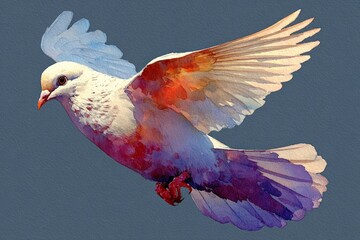 Watercolor white pigeon in flight for International Day of Peacemage