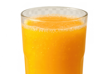Orange juice filling a glass, offering a refreshing and healthy drink. Features a transparent background for easy use