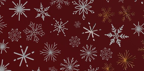 Abstract snowflakes illustration on a rich burgundy backdrop, ideal for Christmas or winter season designs and backgrounds. Perfect f