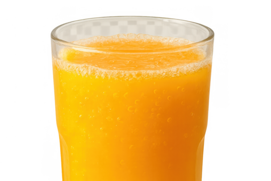 Orange juice filling a glass, offering a refreshing and healthy drink. Features a transparent background for easy use