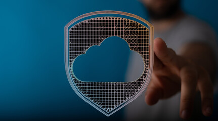 Abstract image showing cloud data protection and security concepts, safe storage and future technology.