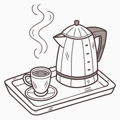 Illustration of a kettle and a cup of coffee