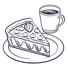 Illustration of a slice of pie and a cup of coffee