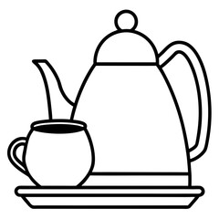 Line drawing of a teapot with a cup
