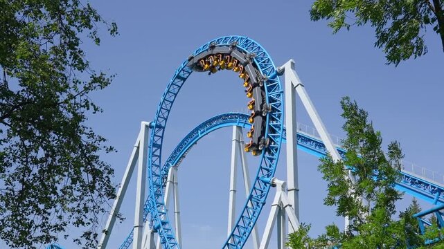 Loop metal frame of a roller coaster in an amusement park.