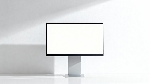 Blank screen computer monitor mockup on white minimalist background