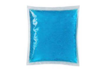 Ice pack with blue gel providing cold therapy for injury relief, isolated on a transparent background