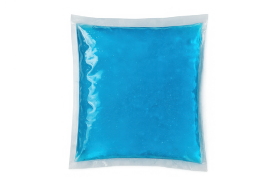 Ice pack with blue gel providing cold therapy for injury relief, isolated on a transparent background