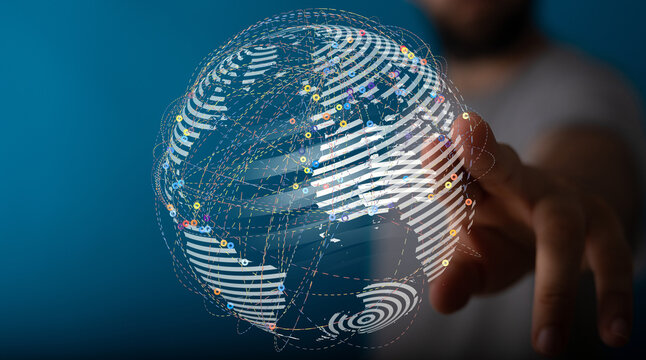 Abstract image of a globe with connections, representing global networks, digital transformation, and future technology. - Powered by Adobe
