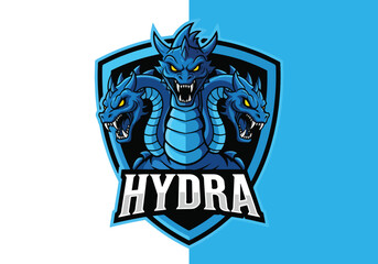 Fierce blue hydra gaming logo with sharp edges - Gaming logo - Gaming Mascot - esport mascot vector illustration