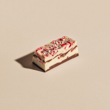 peppermint bark chocolate bar on neutral background