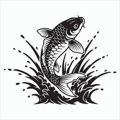 Fototapeta premium Stylized koi fish silhouette vector illustration with dynamic flow with elegant scale detail