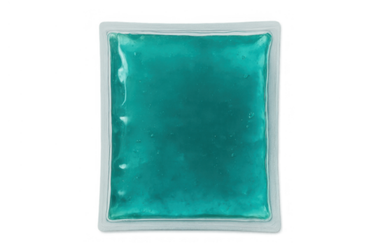 Teal gel pack providing hot or cold therapy for pain relief and injury recovery, transparent background