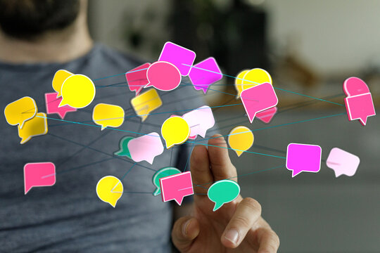 Abstract visual of connected speech bubbles. Communication and social media conceptual illustration.