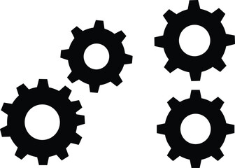 Gear icons set, mechanical symbols, industrial elements, cogwheel silhouettes, engineering graphics, automation parts, machinery design, flat vector illustration