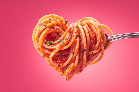 Spaghetti tomato sauce fork swirled Italian. For food, pasta, Italian, cuisine, restaurant, cooking content.