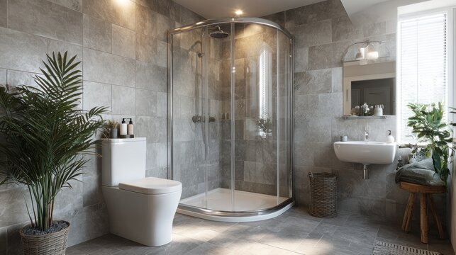 Modern cozy bathroom walk-in shower interior. For bathroom, interior, design, home, modern, shower, spa, luxury content.