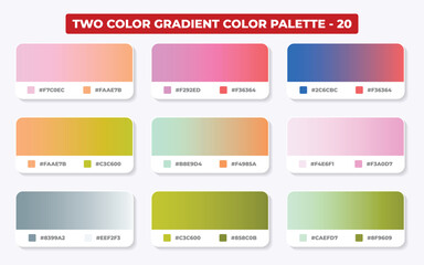Assortment of nine twocolor gradient color palettes showcased 