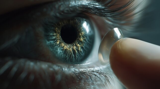 Contact lens being applied to the eye in a close-up setting during a daily morning routine