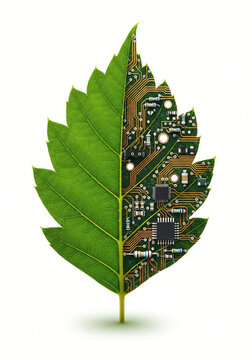 Half Natural Leaf and Half Electronic Circuit Board Hybrid