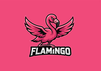 Fiery pink flamingo gaming logo design - Gaming logo - Gaming Mascot - esport mascot vector illustration