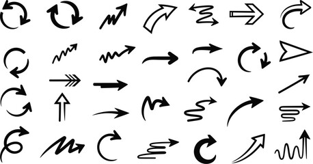 Obraz premium Diverse Black Arrow Collection: Sketch, Zigzag, Curved, and Circular Elements - AI Generative