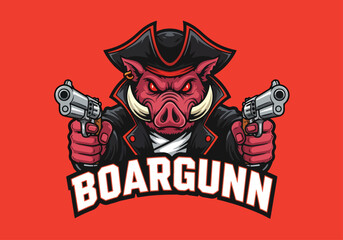 Fierce boargunn pirate gaming logo design - Gaming logo - Gaming Mascot - esport mascot vector illustration