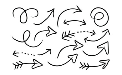 Hand drawn curly arrow clipart collection with various colors