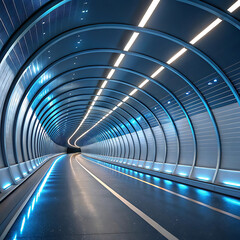 Futuristic tunnel design illuminated with neon lighting