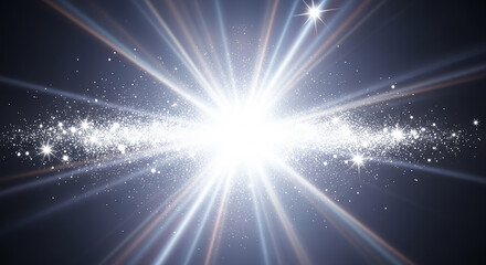 Bright exploding light with sparkling dust and lens flares