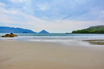 Secluded and very remote Bonanza Beach on the west coast of Graham Island in Haida Gwaii, British Columbia, Canada. One of the most beautiful sandy beaches on Haida Gwaii.