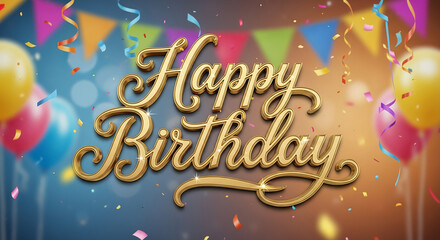 Happy birthday golden text on festive background