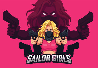 Dynamic sailor girls game logo with fierce characters - Gaming logo - Gaming Mascot - esport mascot vector illustration