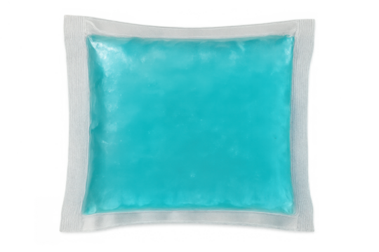 Gel pack offering a cold compress for pain relief, injury recovery, and physical therapy, with a transparent background
